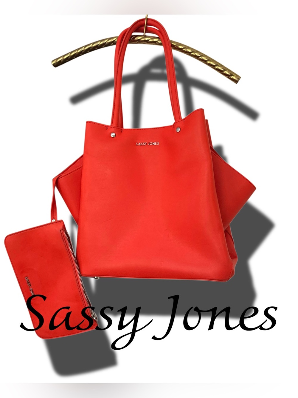 Sassy Jones Coral-Red Tote with Detachable Wristlet